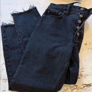 Abercrombie & Fitch High-Rise Black Button-Fly Jeans with Raw Hem